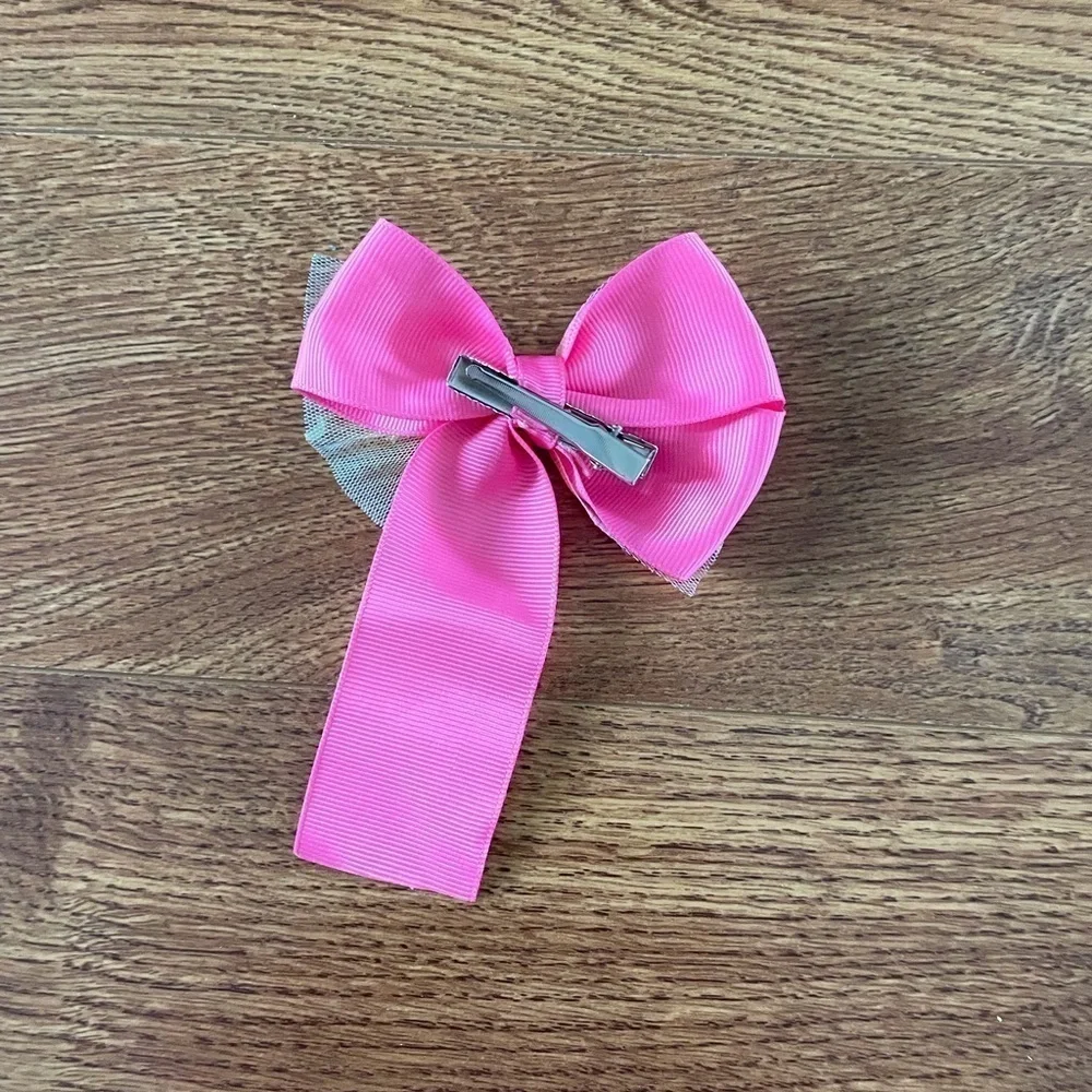 Pink star ribbon bow hair clip